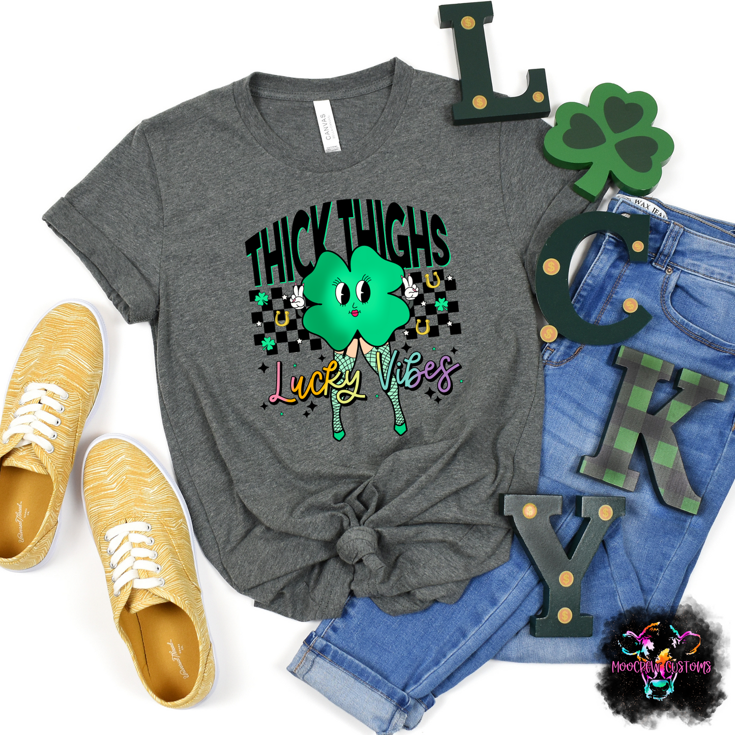 Thick Thighs Lucky Vibes Retro Tshirt