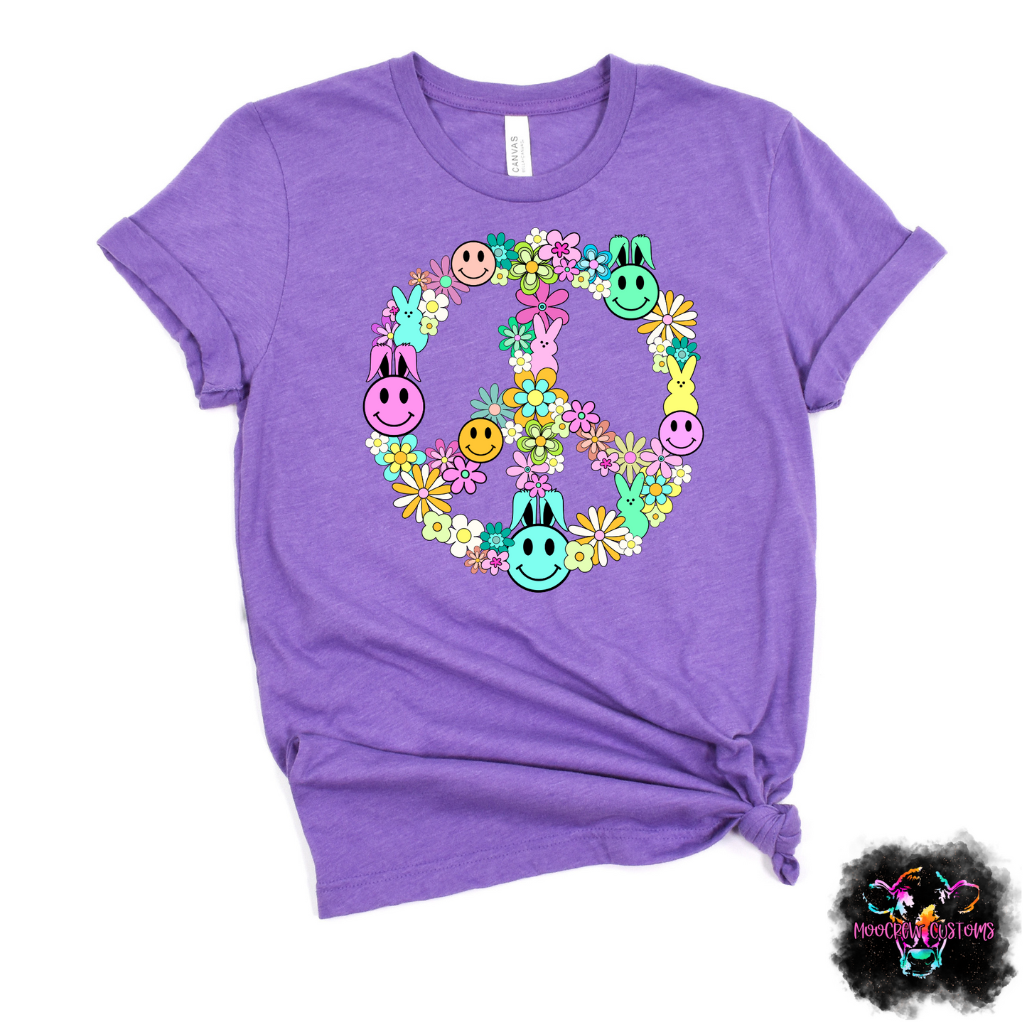 Peace Floral Smiley Bunnies Tshirt