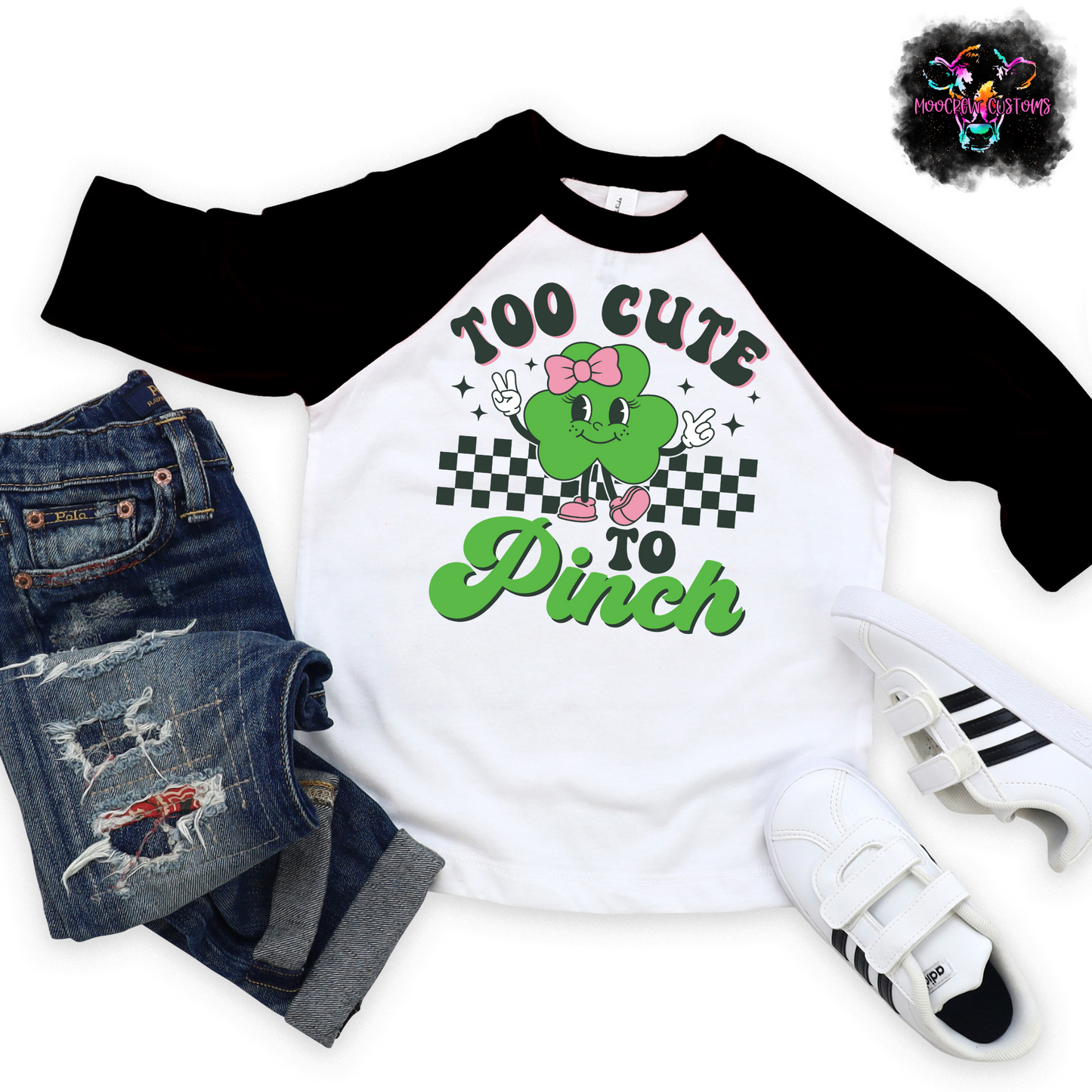 Kids Too Cool/Too Cute to Pinch Raglan T