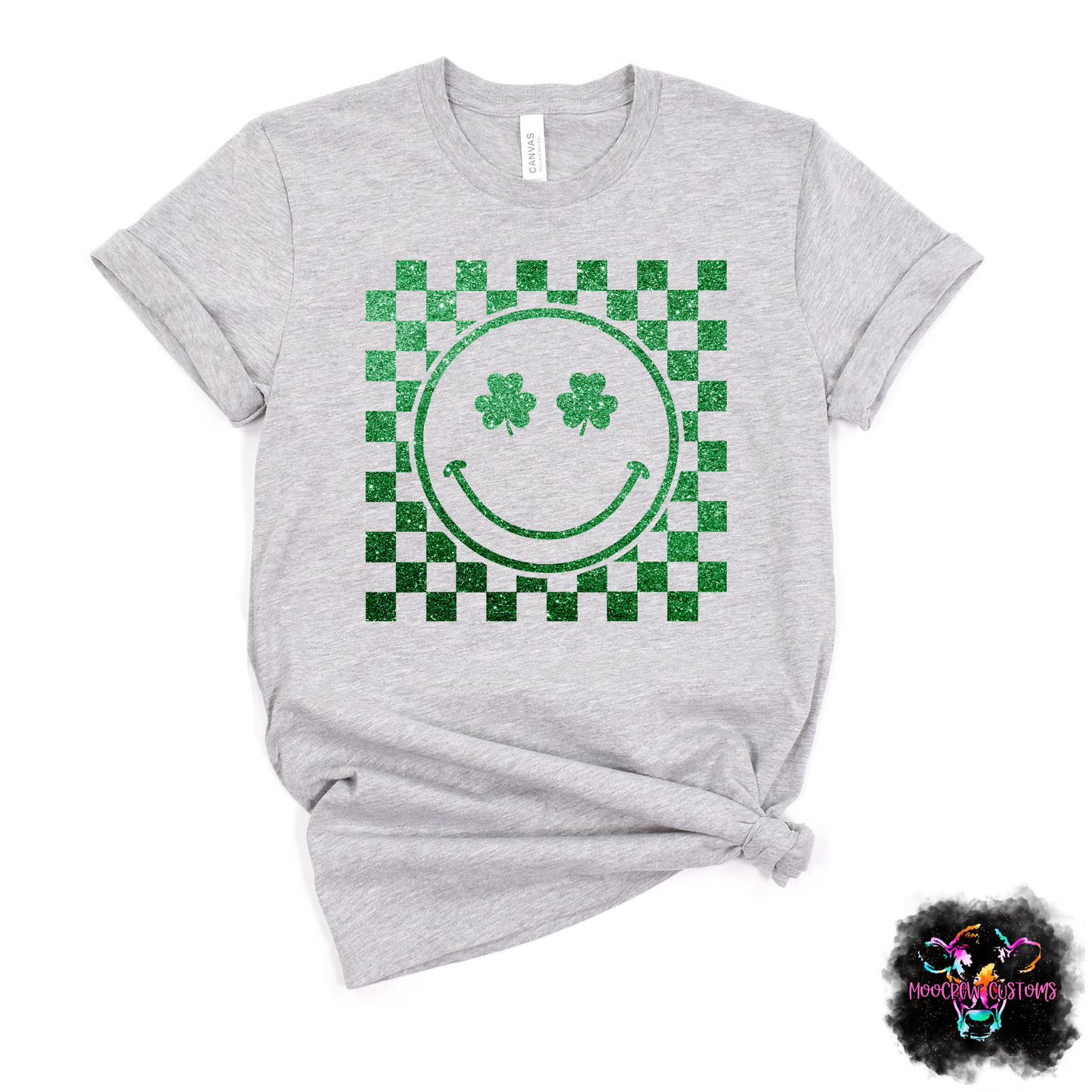Faux Glitter Shamrock Smiley Tshirt