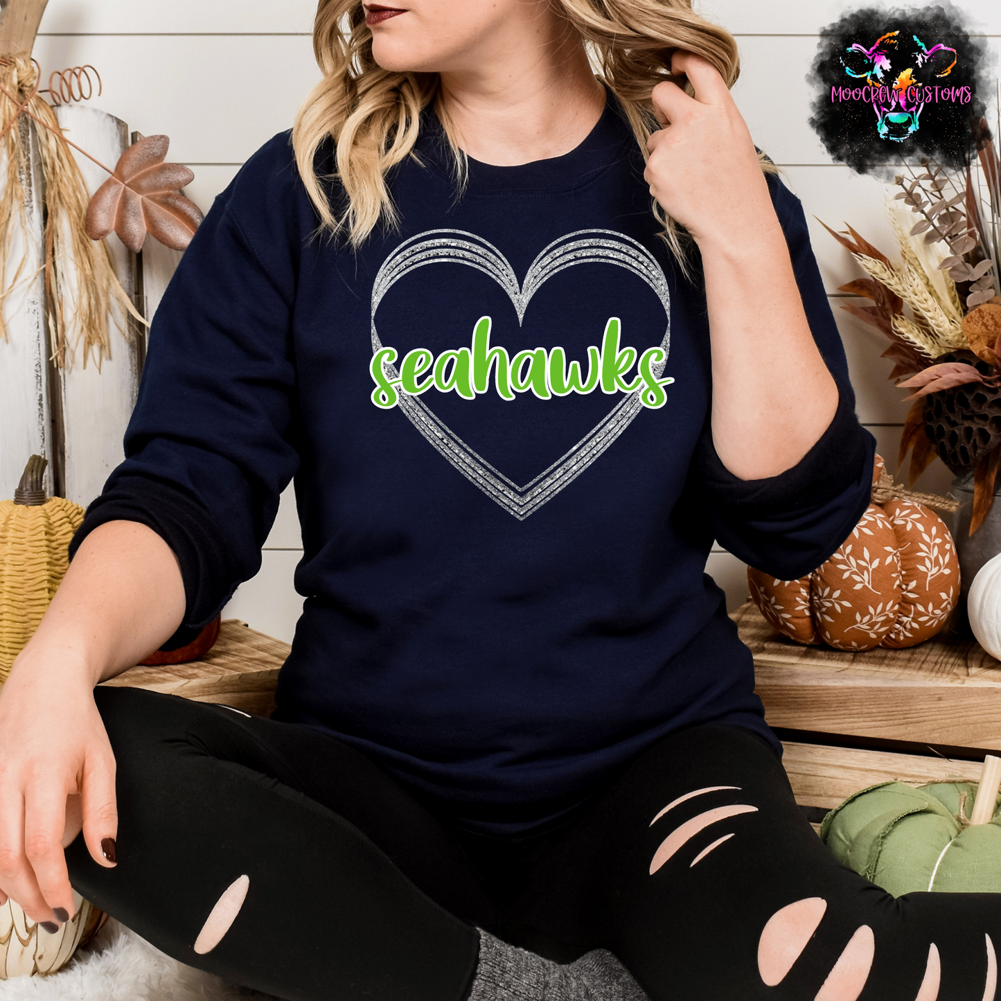 NFC Teams Glitter Heart Crewneck