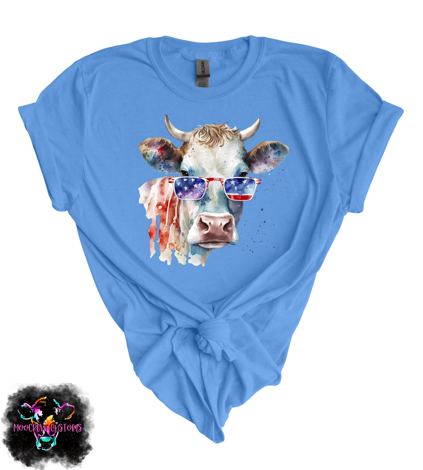 Watercolor Americana Cow Tshirt