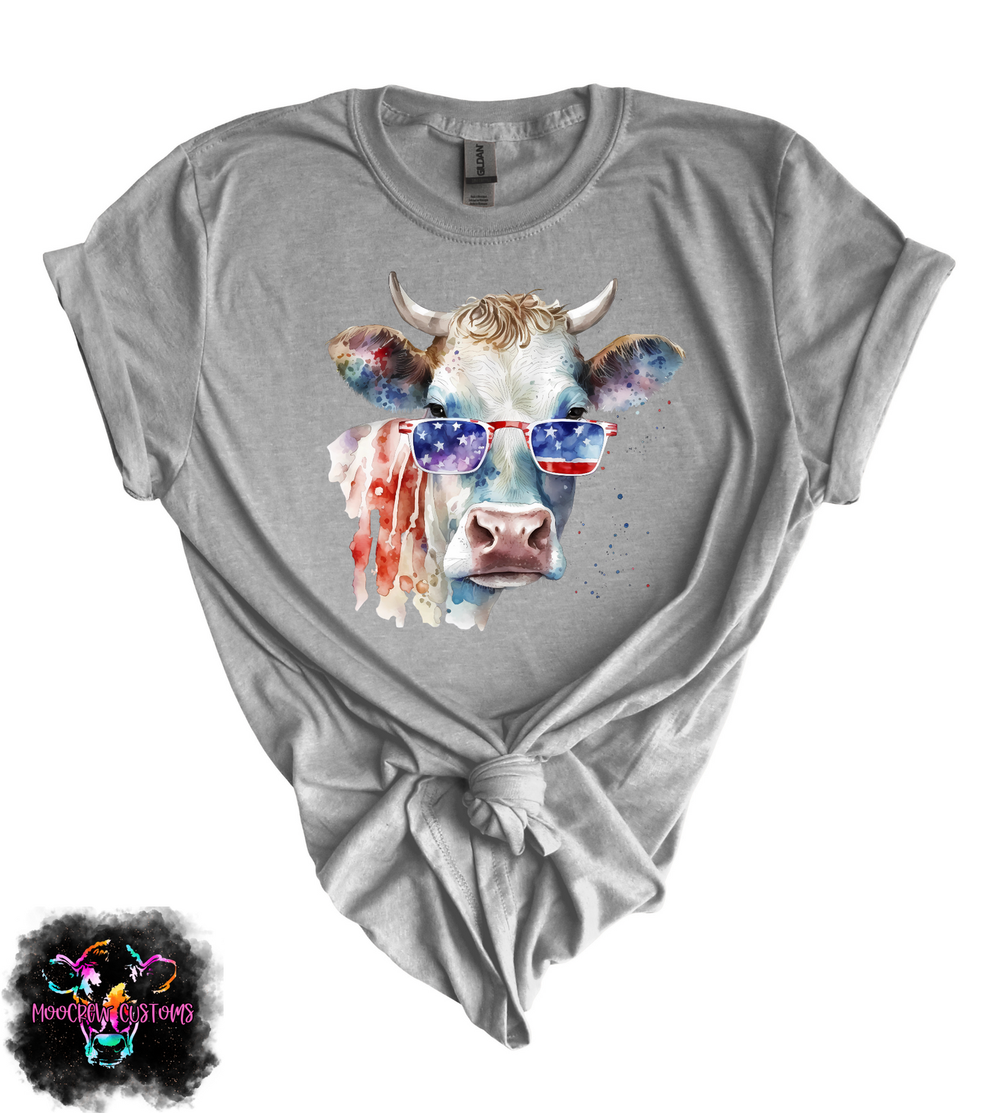 Watercolor Americana Cow Tshirt