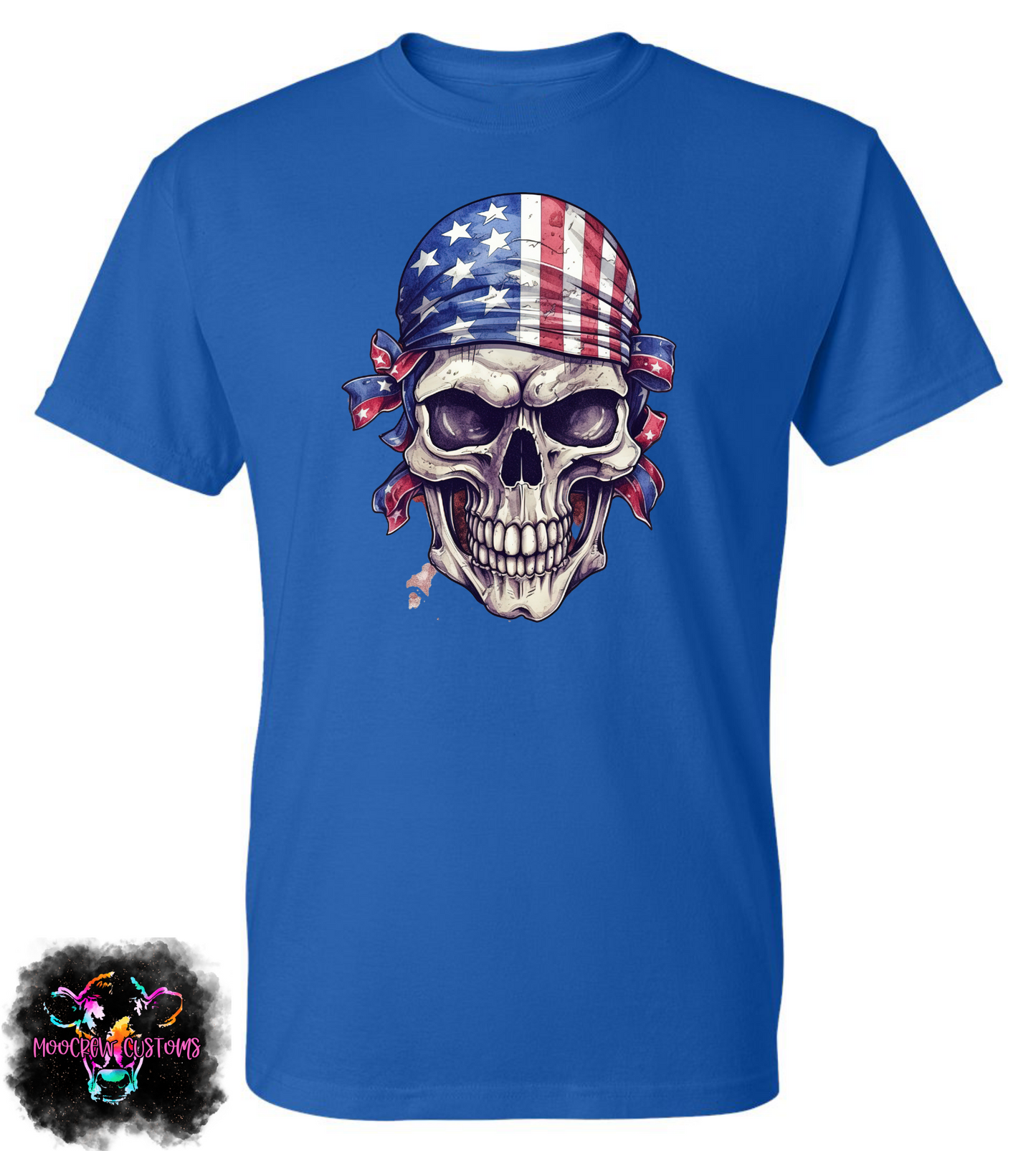 Skull With American Flag Bandana Tshirt