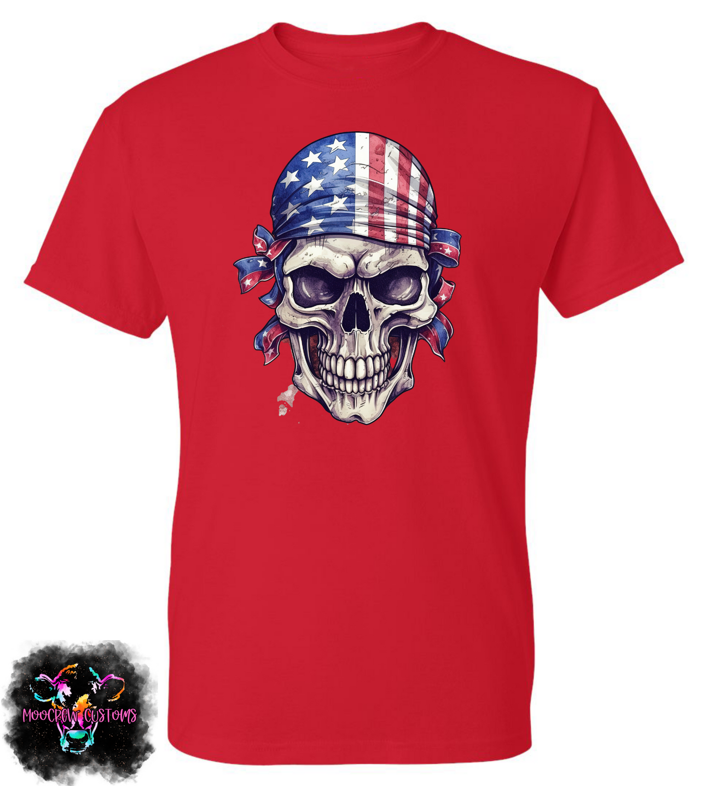 Skull With American Flag Bandana Tshirt