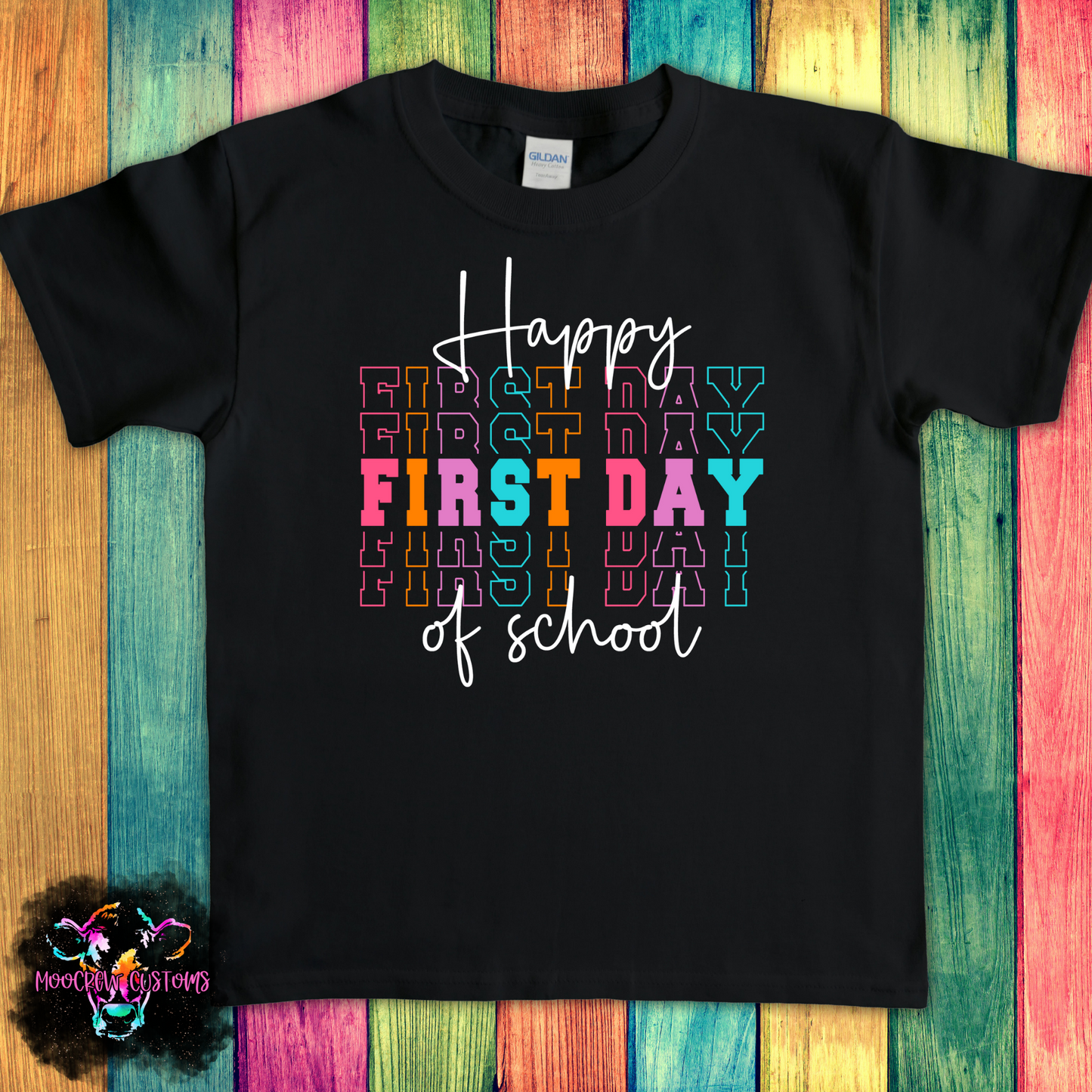 Happy First Day Of School Stacked Youth Tshirt