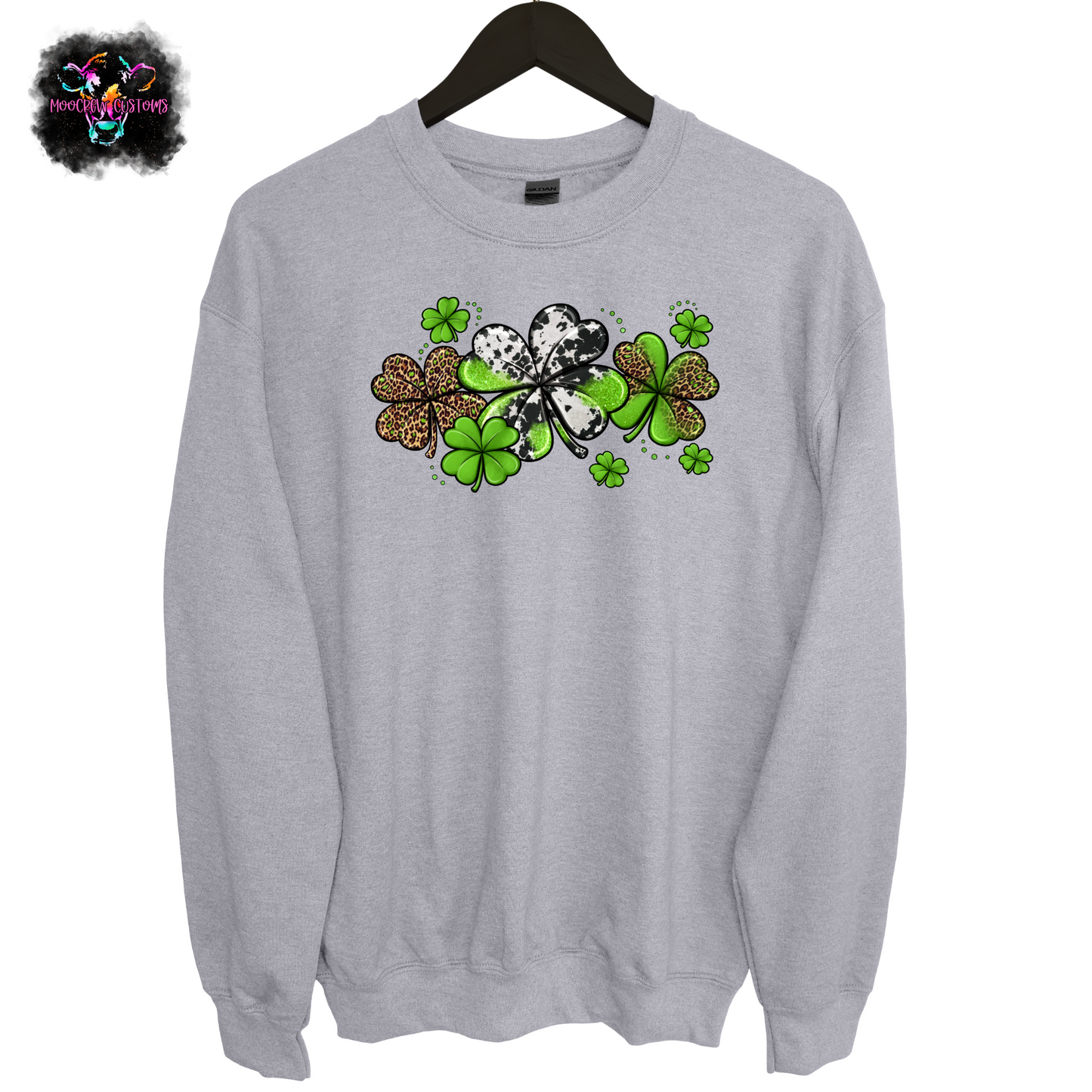 Leopard Cow Shamrocks Crewneck