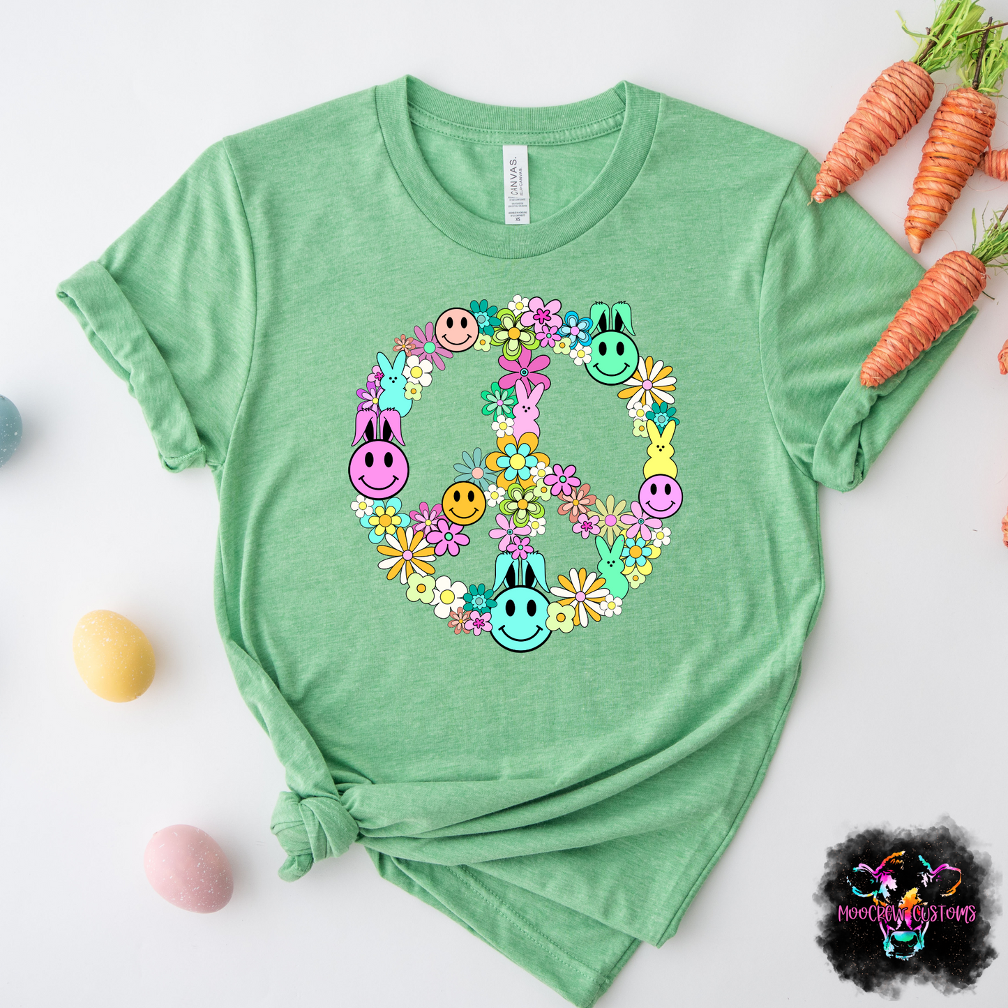 Peace Floral Smiley Bunnies Tshirt