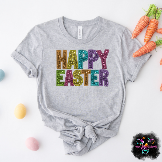Faux Glitter Happy Easter Tshirt