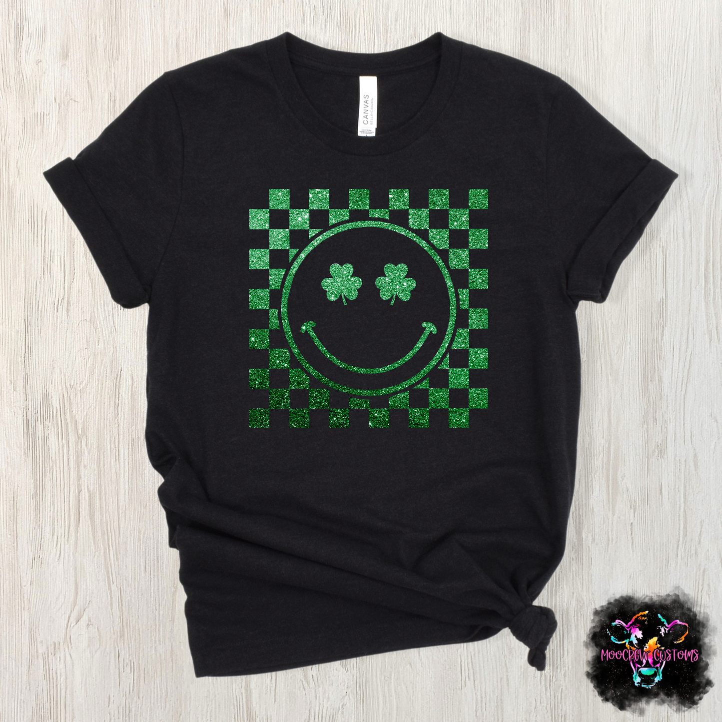 Faux Glitter Shamrock Smiley Tshirt
