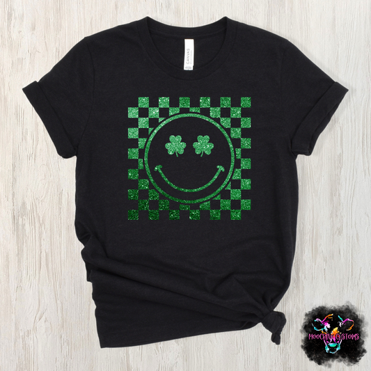 Faux Glitter Shamrock Smiley Tshirt