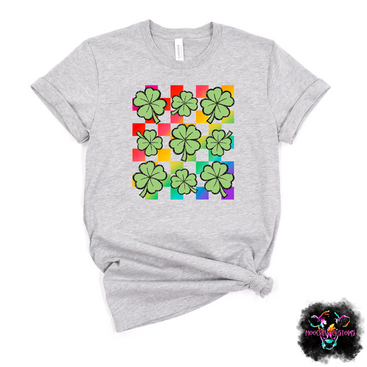 Rainbow Checkered Shamrock Grid Tshirt