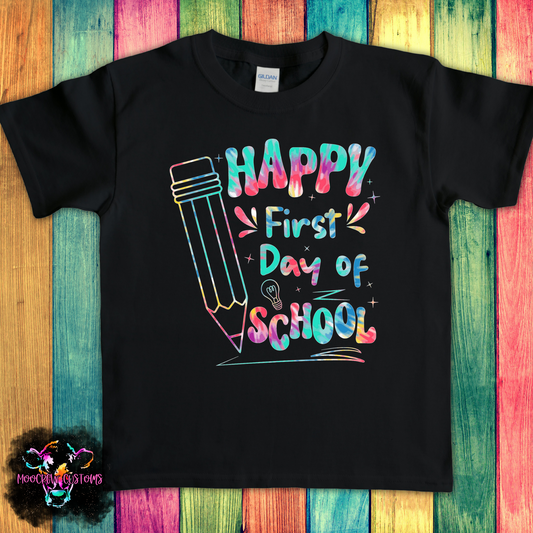 Happy First Day Of School Tie Dye Youth Tshirt
